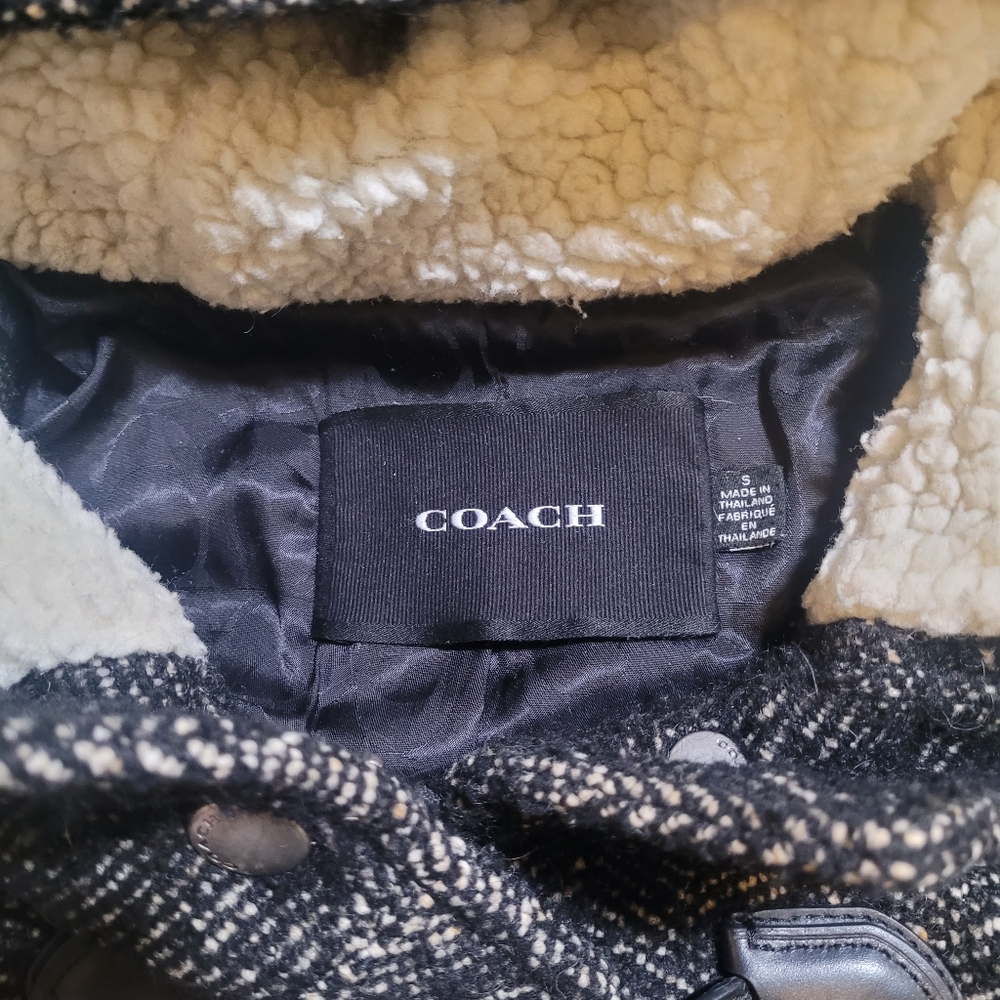 Coach Duffle Wool/Alpaca Blend Oversized Coat in Charcoal with Sherpa Hood Sz S - Picture 8 of 12